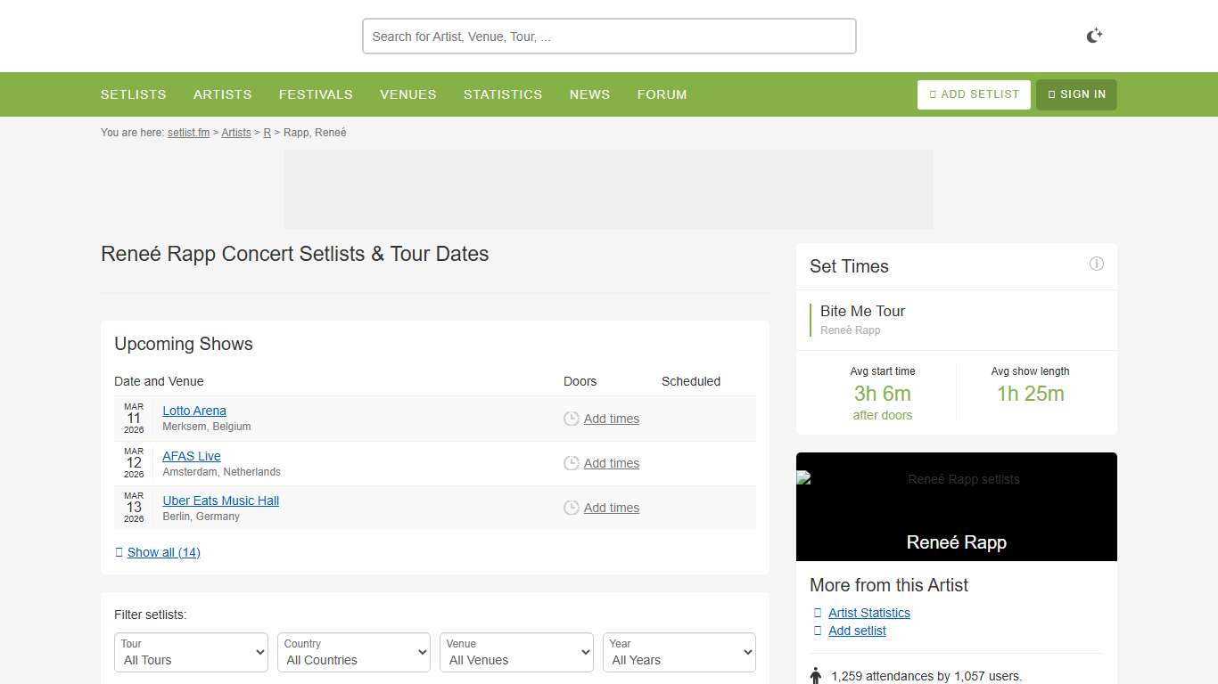 Reneé Rapp Concert Setlists setlist.fm