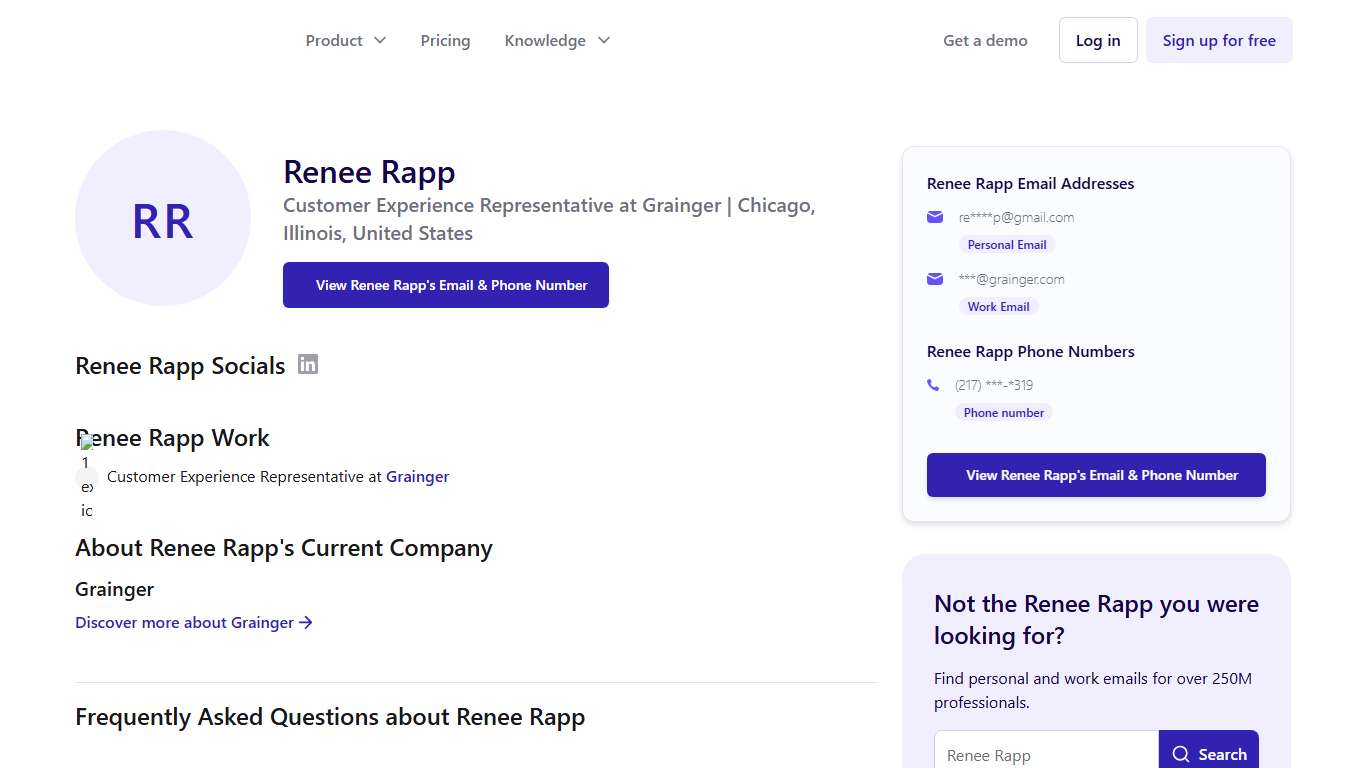 Renee Rapp Email & Phone Number Customer Experience Representative at Grainger - ContactOut